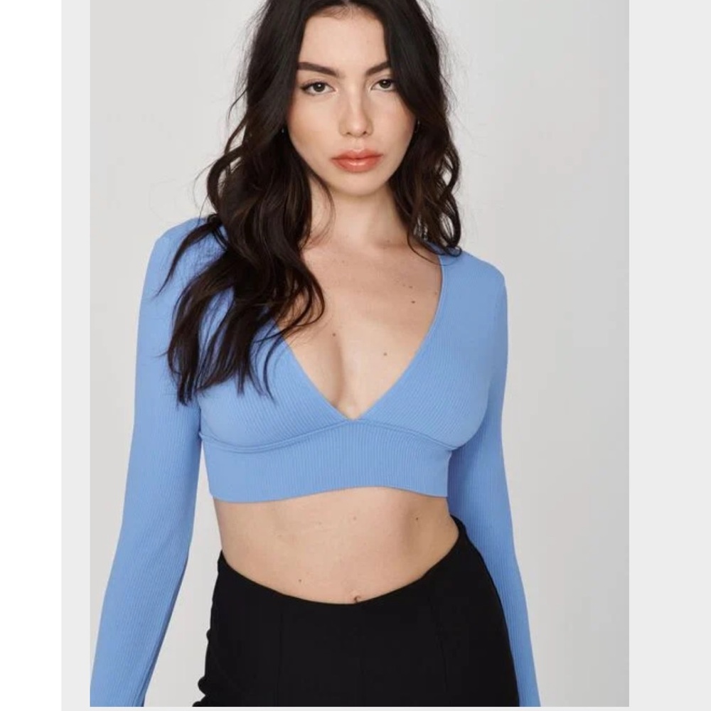 Deep plunge long sleeve top.
